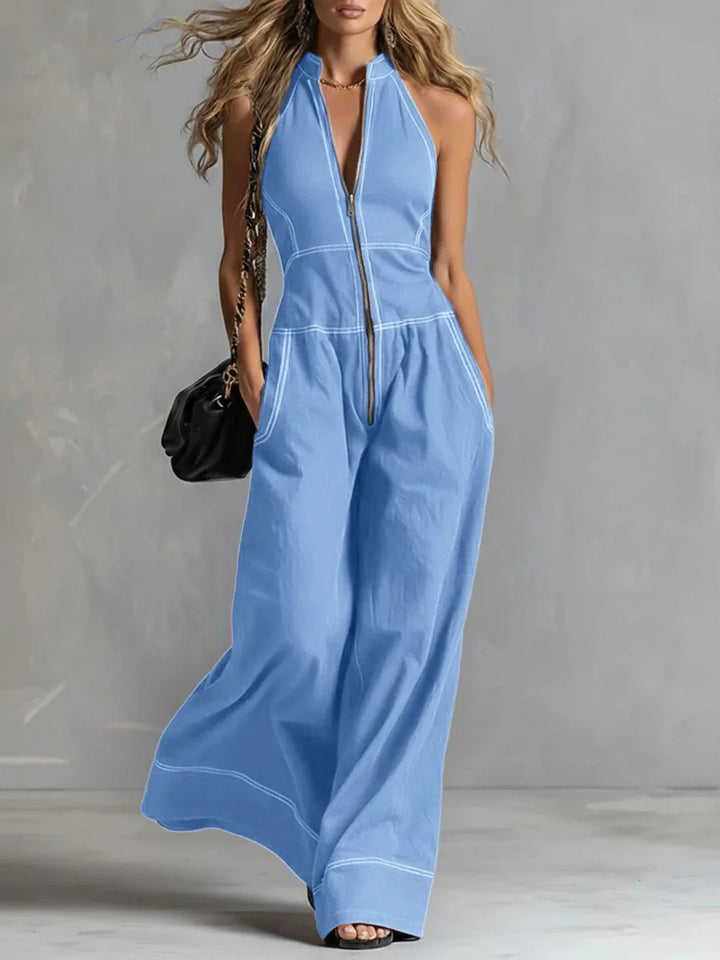 Kaia | Women's Zip Front Wide Leg Jumpsuit-Omni Prime Goods