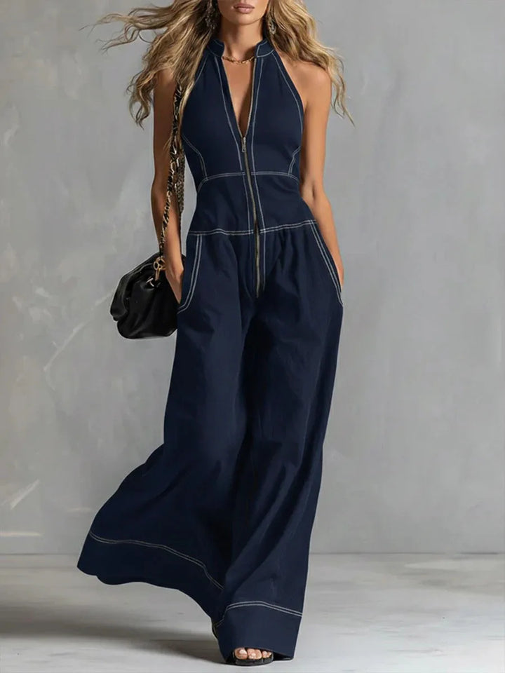 Kaia | Women's Zip Front Wide Leg Jumpsuit-Omni Prime Goods