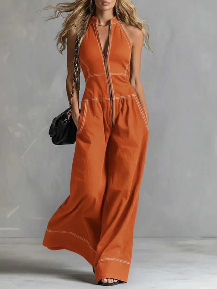 Kaia | Women's Zip Front Wide Leg Jumpsuit-Omni Prime Goods