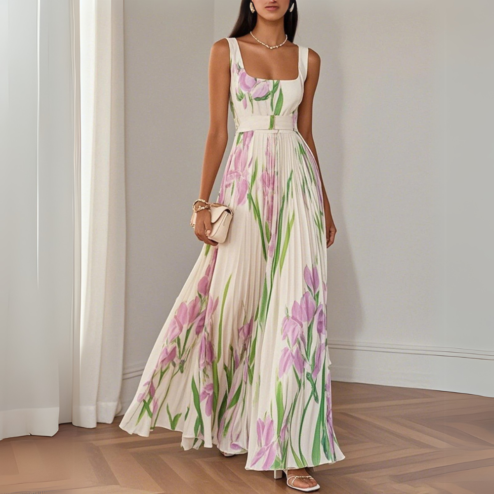 Karen | Women's Sleeveless Pleated Maxi Dress-Omni Prime Goods