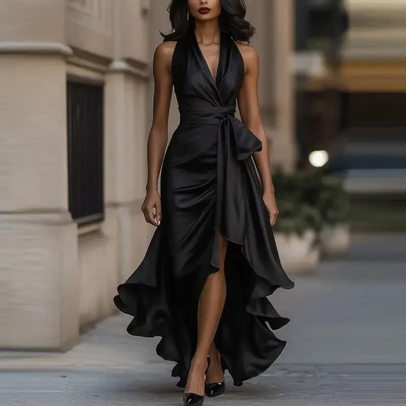 Keltie | Women's Halter Satin Maxi Dress-Omni Prime Goods