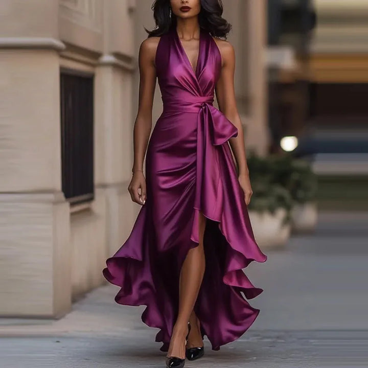 Keltie | Women's Halter Satin Maxi Dress-Omni Prime Goods