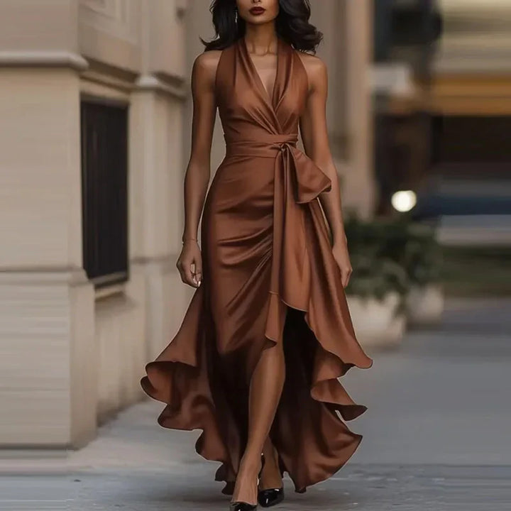 Keltie | Women's Halter Satin Maxi Dress-Omni Prime Goods