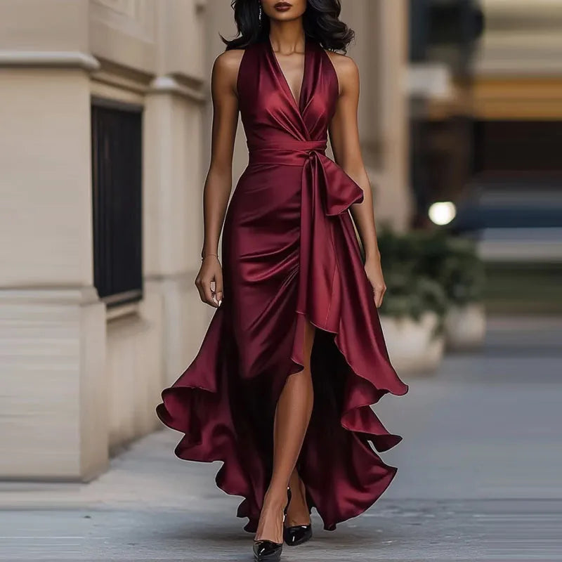 Keltie | Women's Halter Satin Maxi Dress-Omni Prime Goods