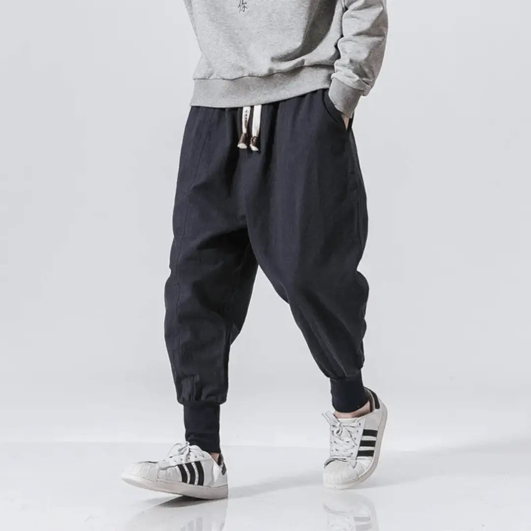 Kenji | Men’s Premium Cotton Blend Drop-Crotch Trousers-Omni Prime Goods