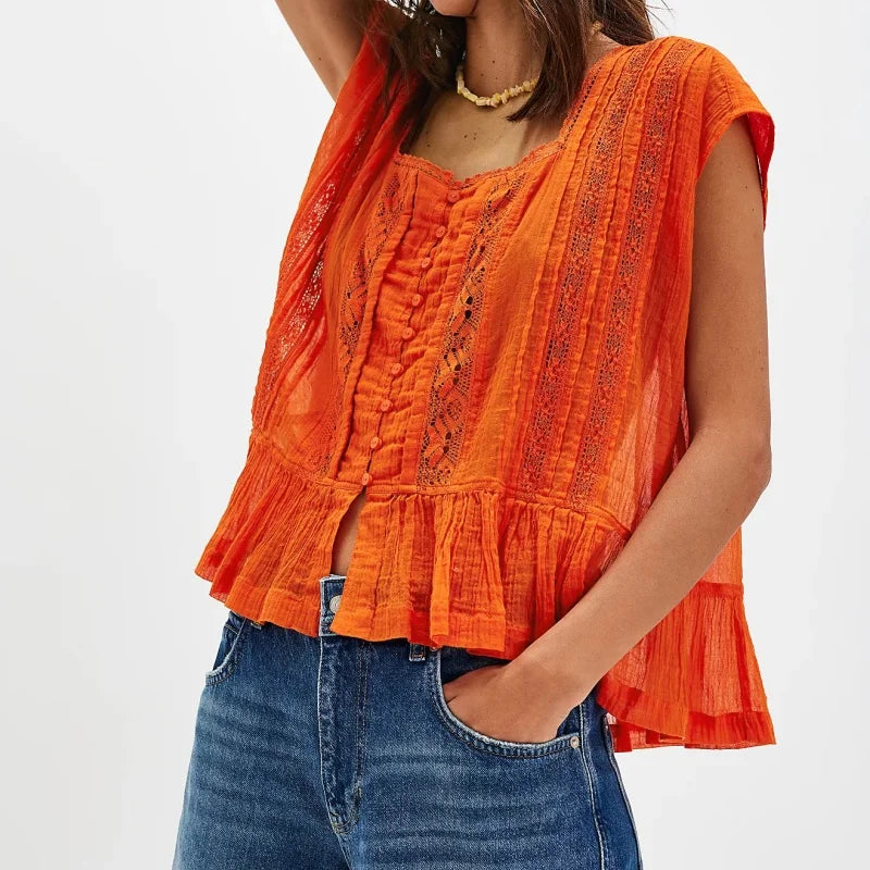 Kiana | Women's Ruffle Hem Sleeveless Blouse-Omni Prime Goods