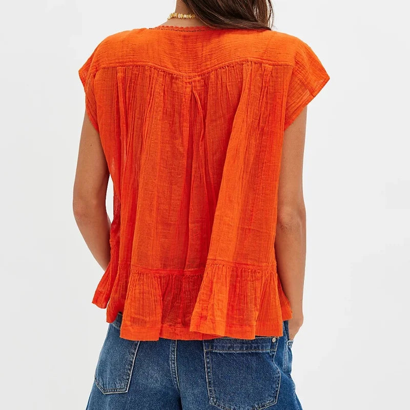 Kiana | Women's Ruffle Hem Sleeveless Blouse-Omni Prime Goods