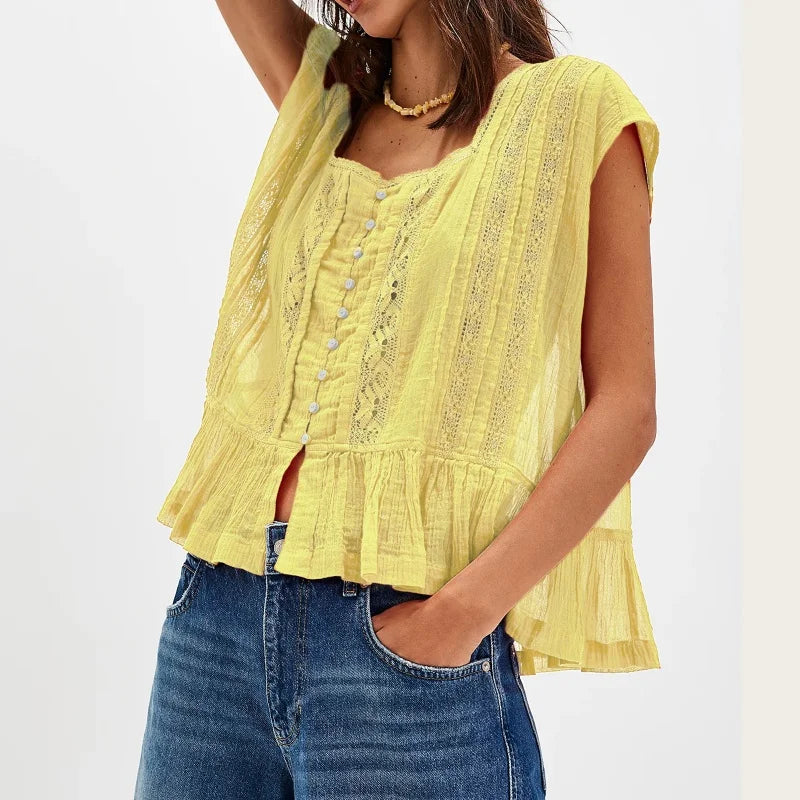 Kiana | Women's Ruffle Hem Sleeveless Blouse-Omni Prime Goods