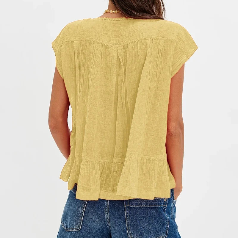 Kiana | Women's Ruffle Hem Sleeveless Blouse-Omni Prime Goods