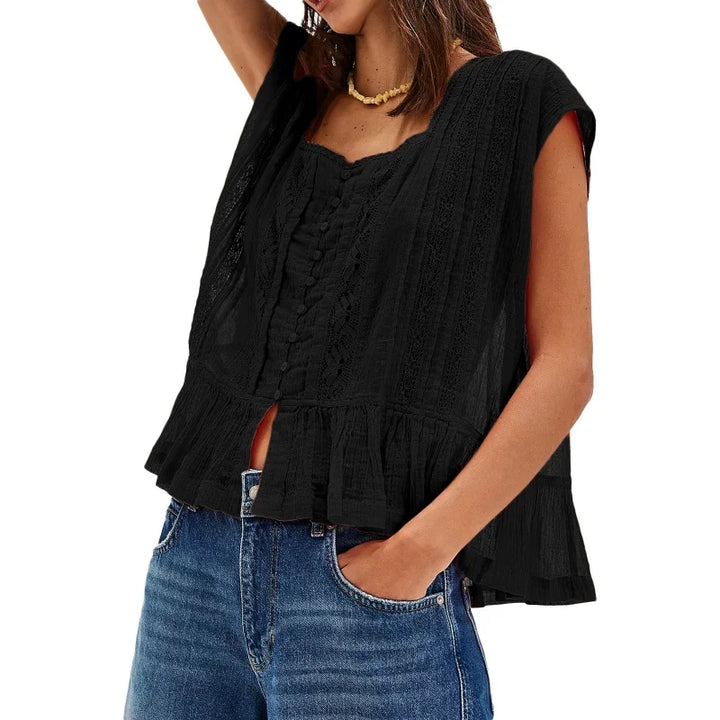Kiana | Women's Ruffle Hem Sleeveless Blouse-Omni Prime Goods