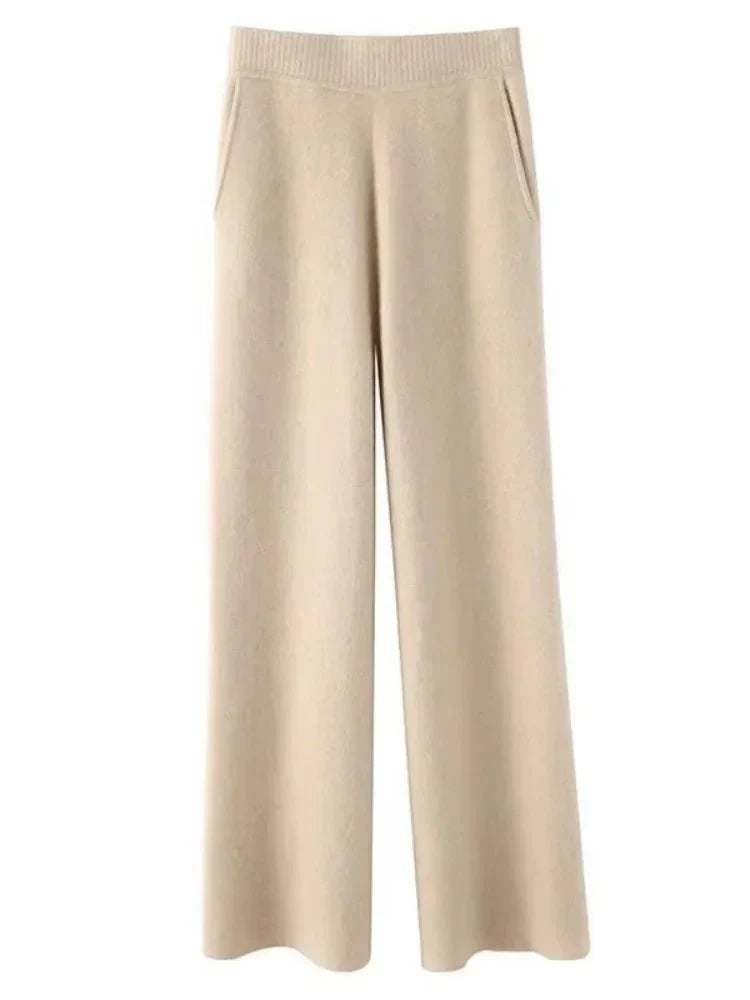 Women's Stylish Ribbed Knit Wide Leg Pants