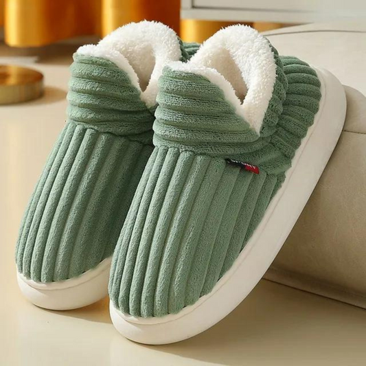Women's Plush Slippers with Corduroy Upper and Non-Slip Sole