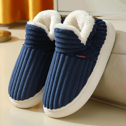 Women's Plush Slippers with Corduroy Upper and Non-Slip Sole