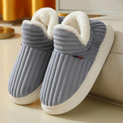 Women's Plush Slippers with Corduroy Upper and Non-Slip Sole