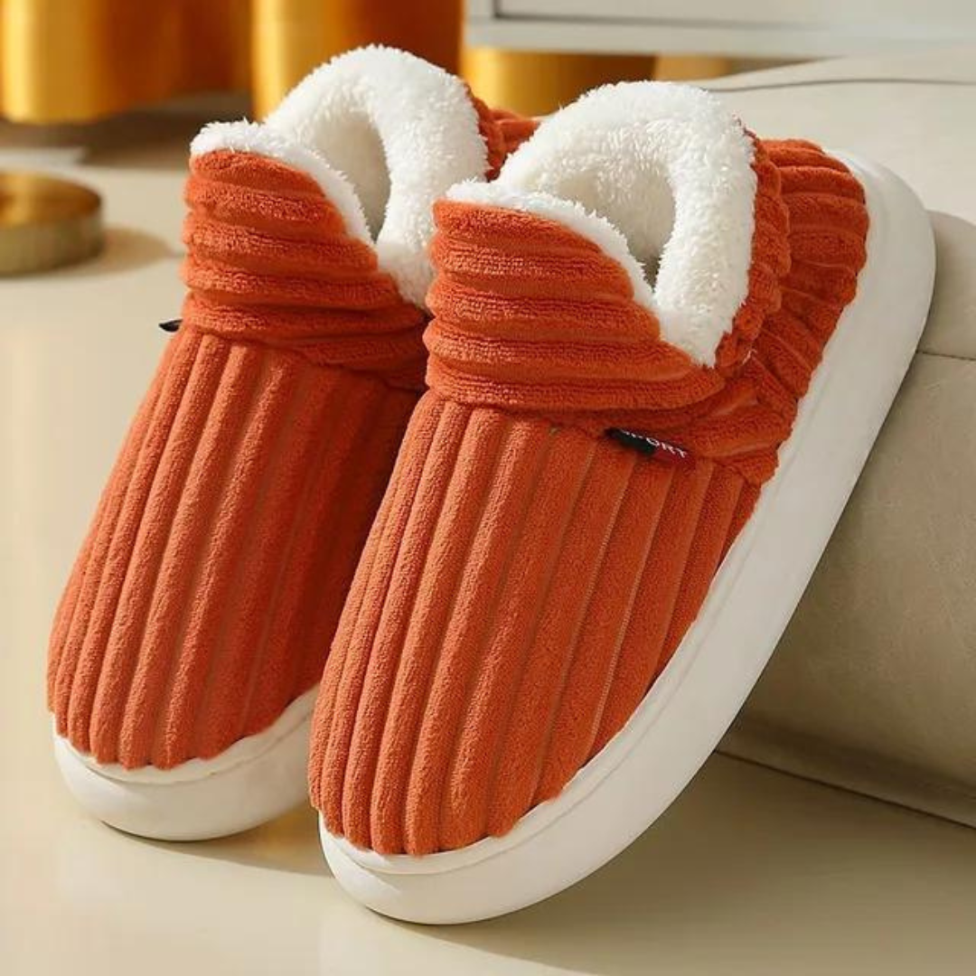 Women's Plush Slippers with Corduroy Upper and Non-Slip Sole