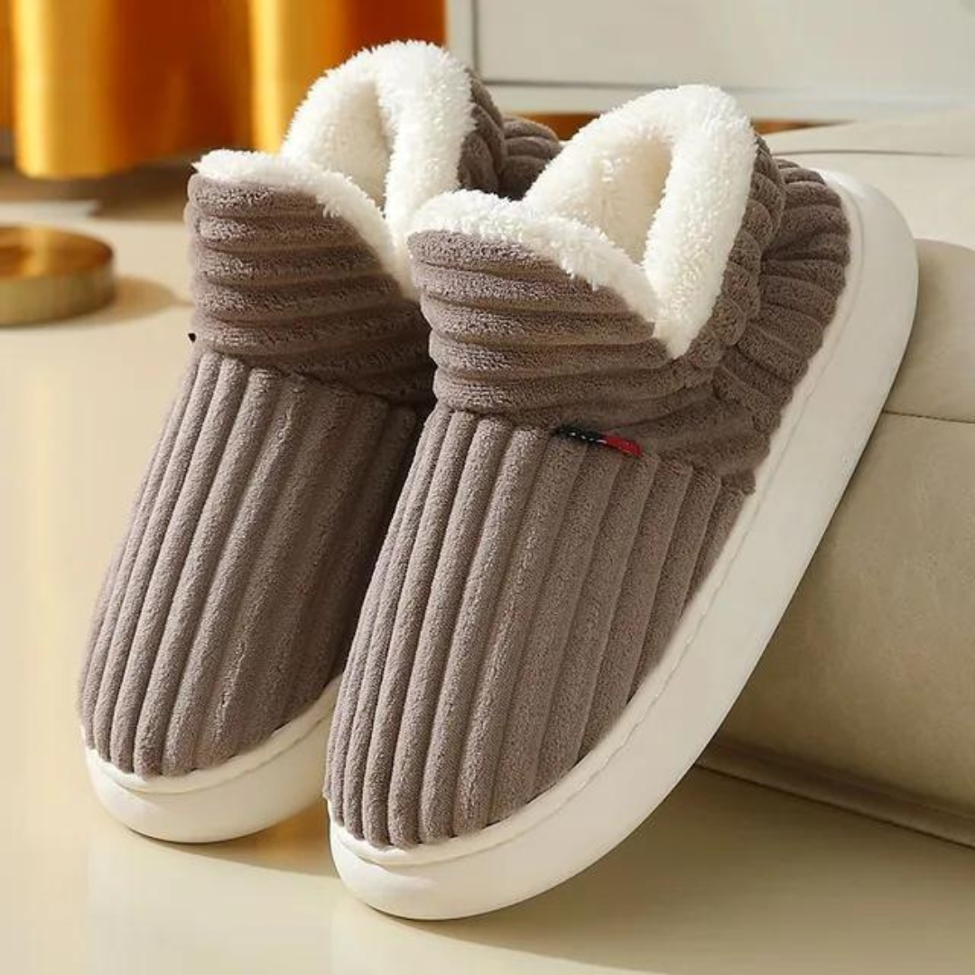 Women's Plush Slippers with Corduroy Upper and Non-Slip Sole