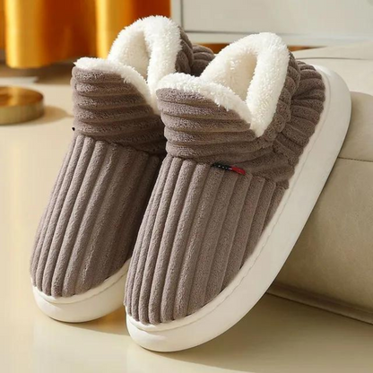 Women's Plush Slippers with Corduroy Upper and Non-Slip Sole