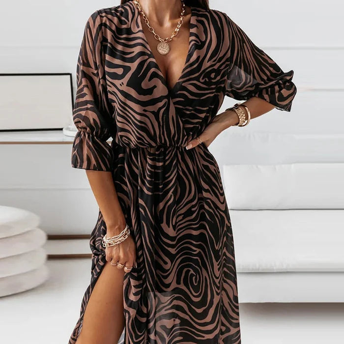 Kylie | Women's V-Neck Wrap Midi Dress-Omni Prime Goods