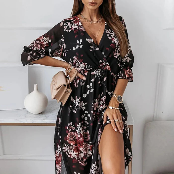 Kylie | Women's V-Neck Wrap Midi Dress-Omni Prime Goods