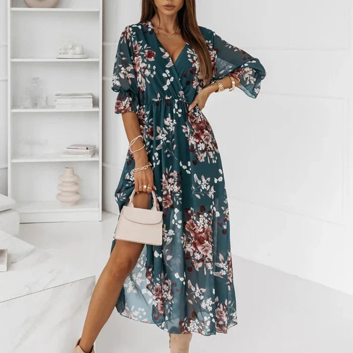 Kylie | Women's V-Neck Wrap Midi Dress-Omni Prime Goods