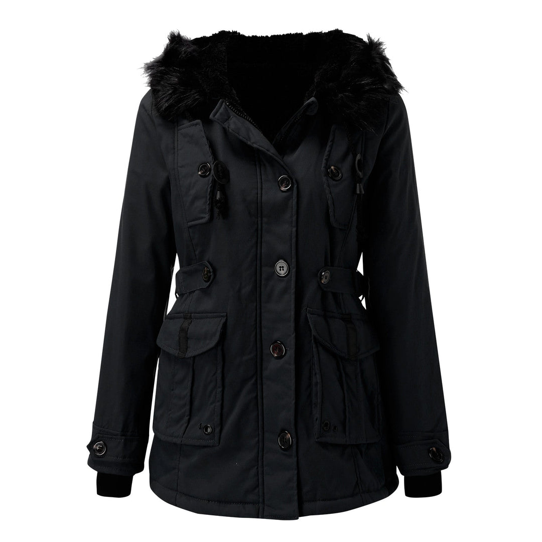 Women's Hooded Parka with Buttons and Pockets
