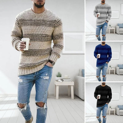 Striktrøje med rund hals til mænd i klassisk stil til forårsdage