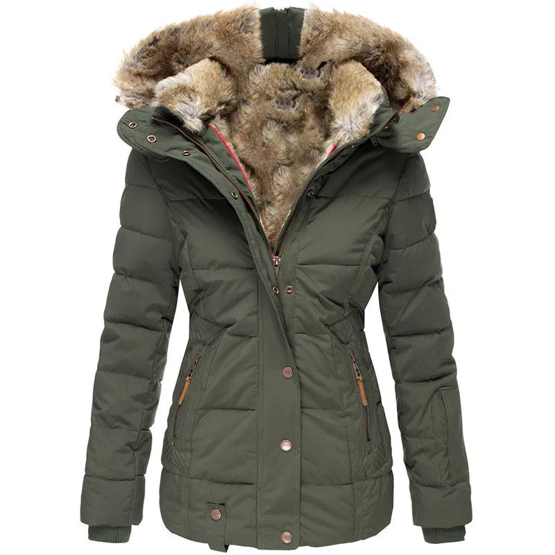 Women's Stylish Winter Coat with Fur Hood