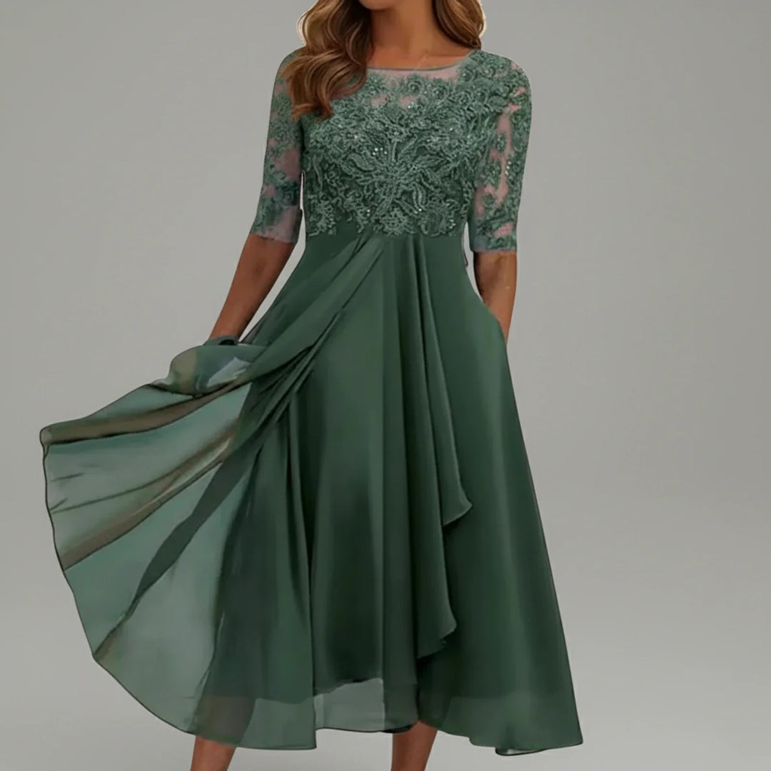 Elegant Lace A-Line Midi Dress for Women