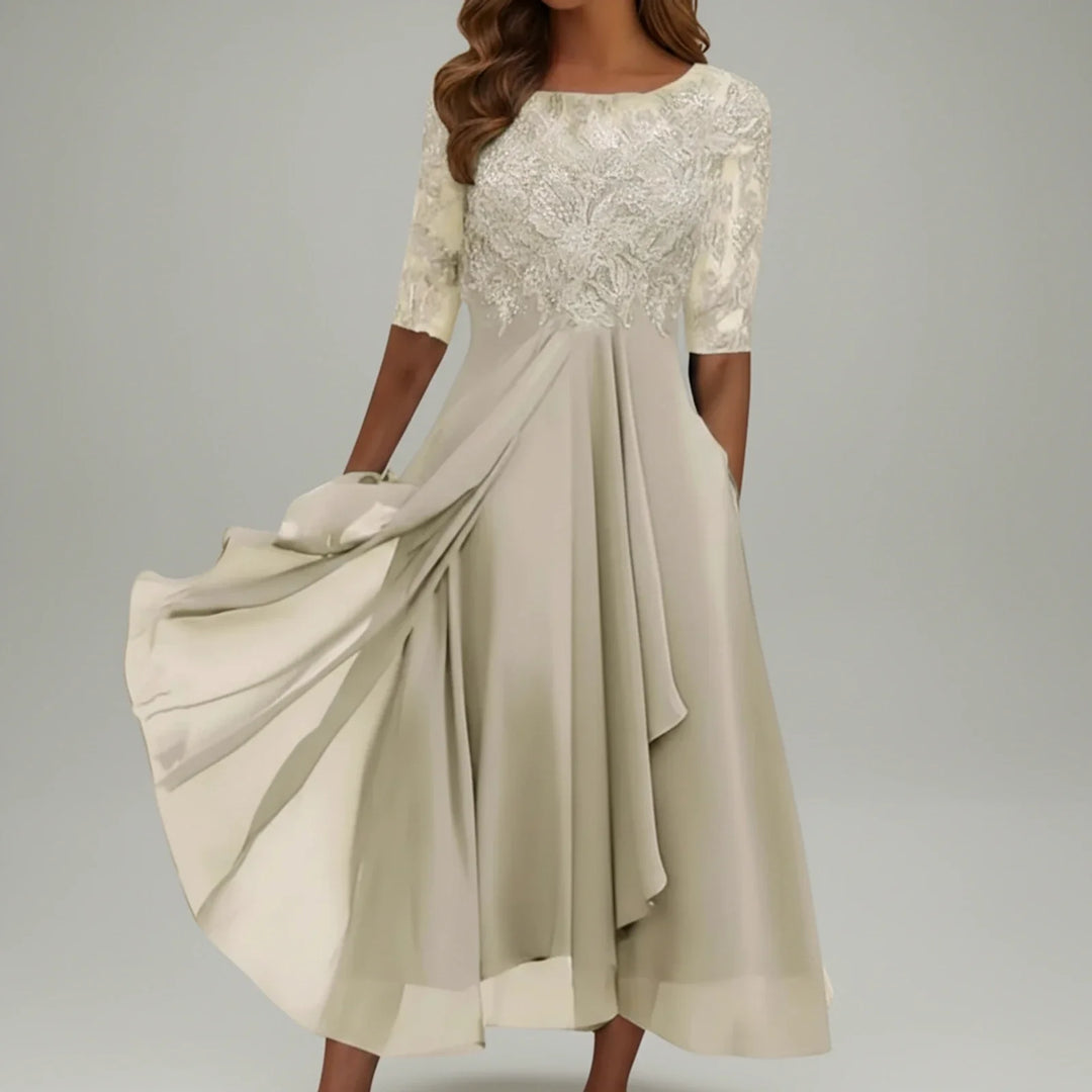 Elegant Lace A-Line Midi Dress for Women