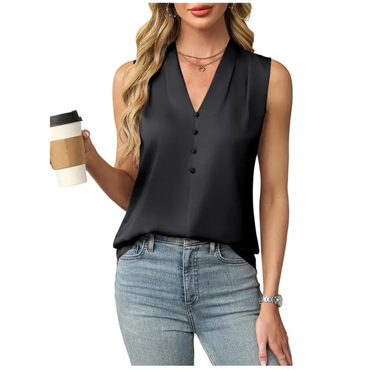 Lilianna | Women's Sleeveless Satin V-Neck Blouse-Omni Prime Goods