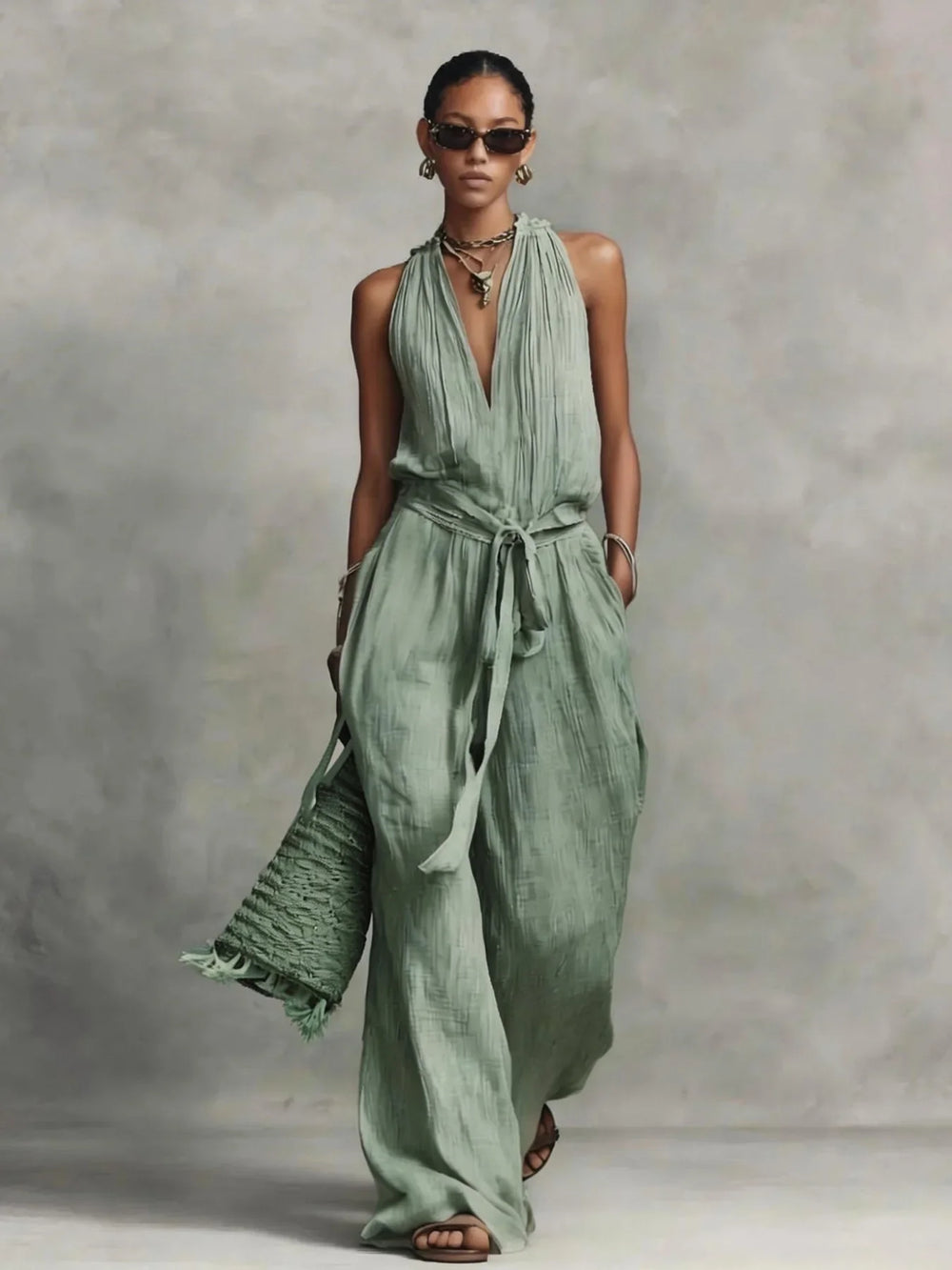 Lillian | Women's Front Tie Wide Leg Jumpsuit-Omni Prime Goods
