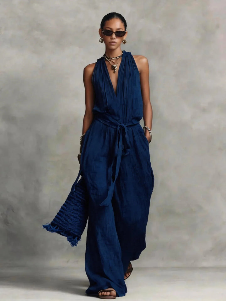 Lillian | Women's Front Tie Wide Leg Jumpsuit-Omni Prime Goods