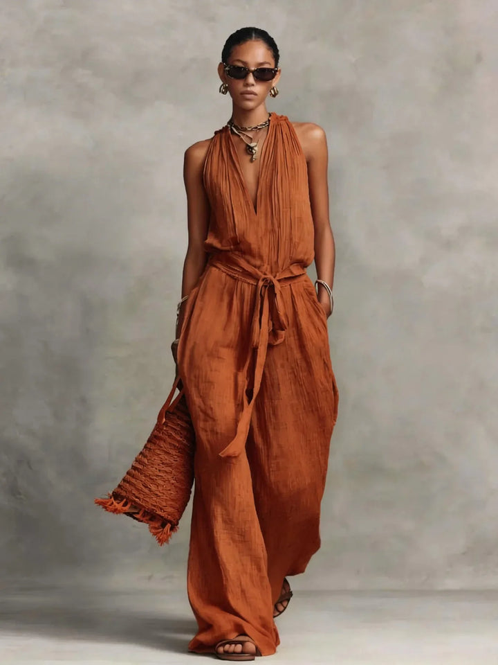 Lillian | Women's Front Tie Wide Leg Jumpsuit-Omni Prime Goods
