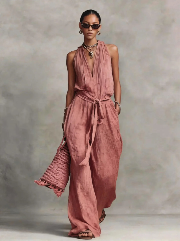 Lillian | Women's Front Tie Wide Leg Jumpsuit-Omni Prime Goods