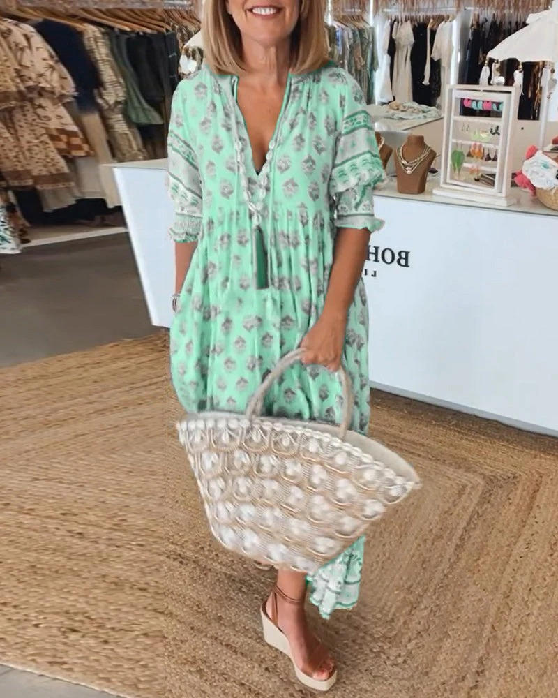Women's Floral V Neck Midi Summer Dress