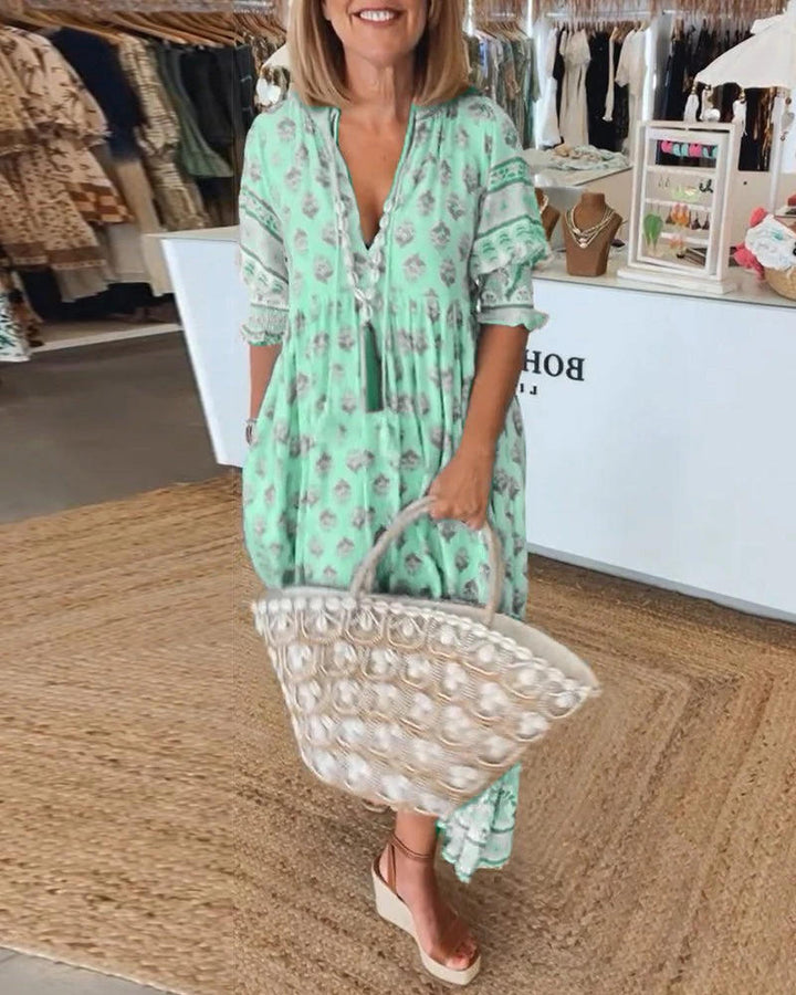 Women's Floral V Neck Midi Summer Dress