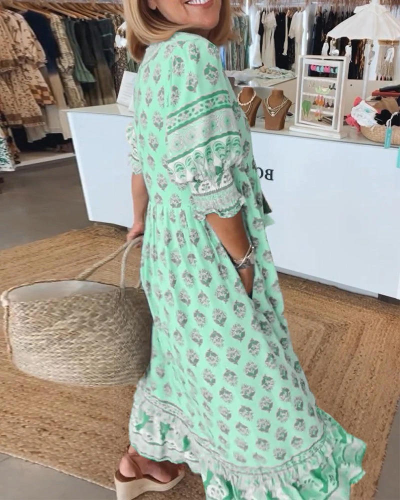 Women's Floral V Neck Midi Summer Dress