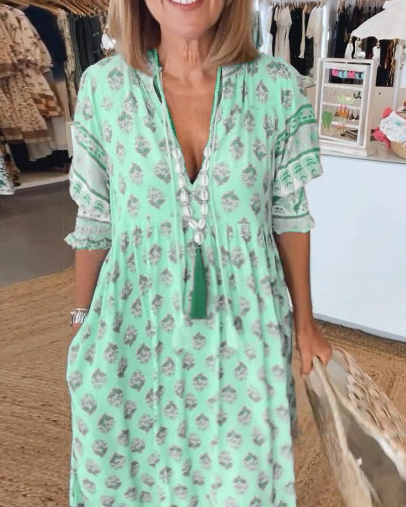 Women's Floral V Neck Midi Summer Dress