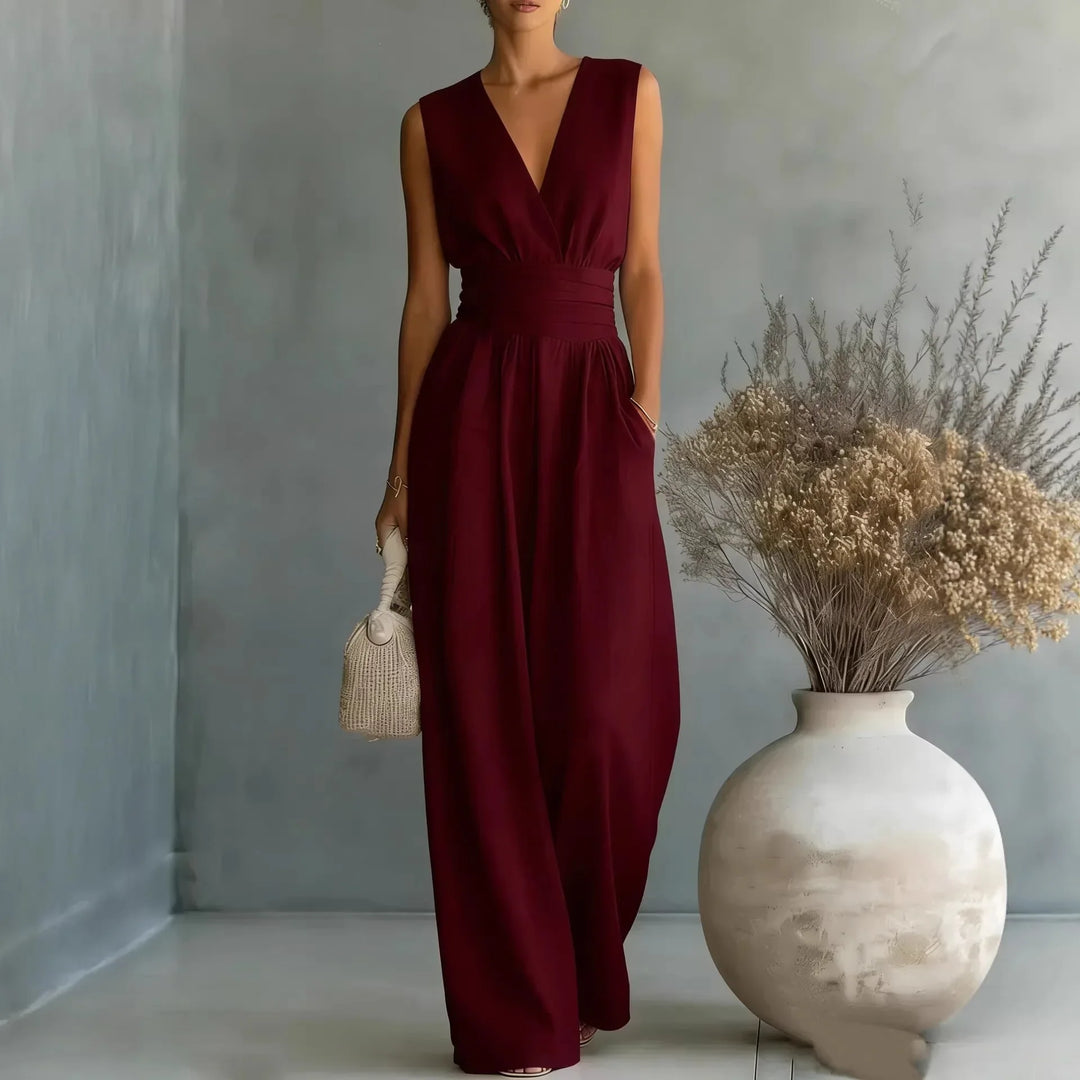 Lily | Women's Sleeveless V Neck Jumpsuit-Omni Prime Goods