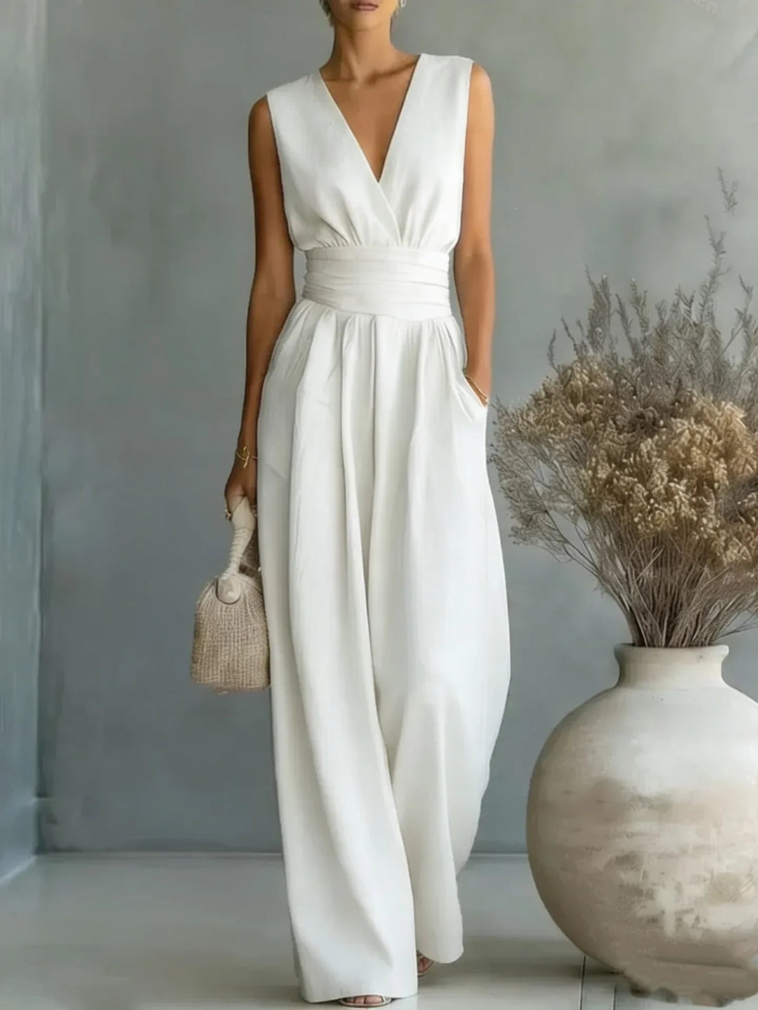 Lily | Women's Sleeveless V Neck Jumpsuit-Omni Prime Goods