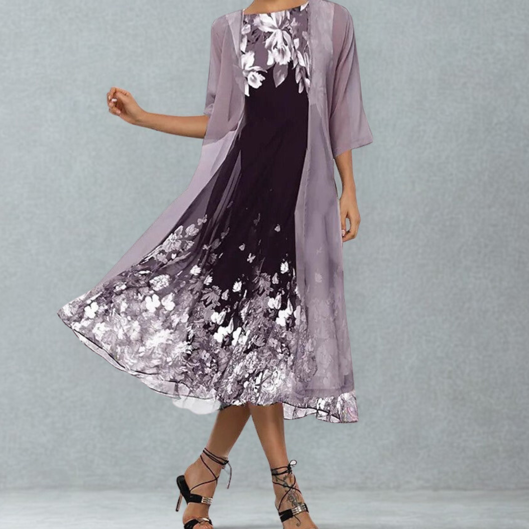 Linda | Women's Floral A-Line Midi Dress-Omni Prime Goods