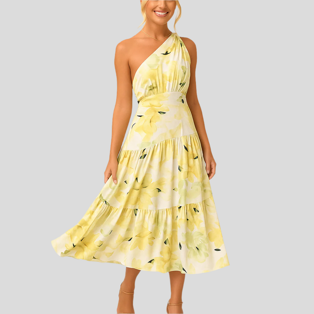Lydia | Women's One Shoulder A-Line Midi Dress-Omni Prime Goods