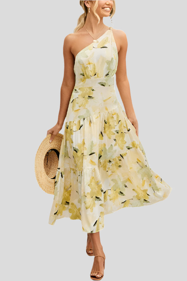 Lydia | Women's One Shoulder A-Line Midi Dress-Omni Prime Goods