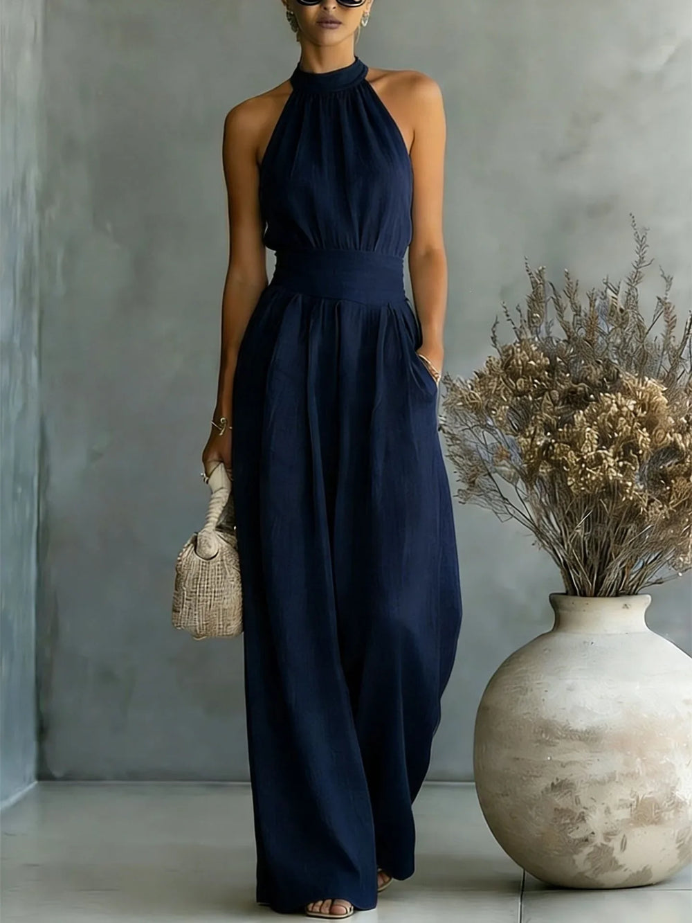 Madison | Women's Halter Wide Leg Jumpsuit-Omni Prime Goods