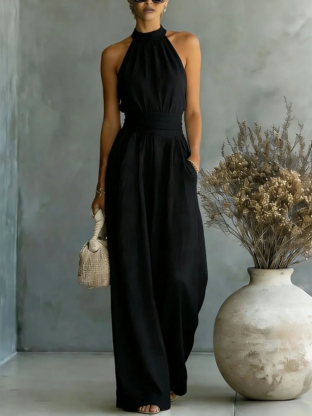 Madison | Women's Halter Wide Leg Jumpsuit-Omni Prime Goods