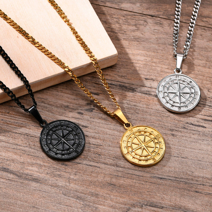 Stylish Steel Compass Pendant Necklace for Adventurers