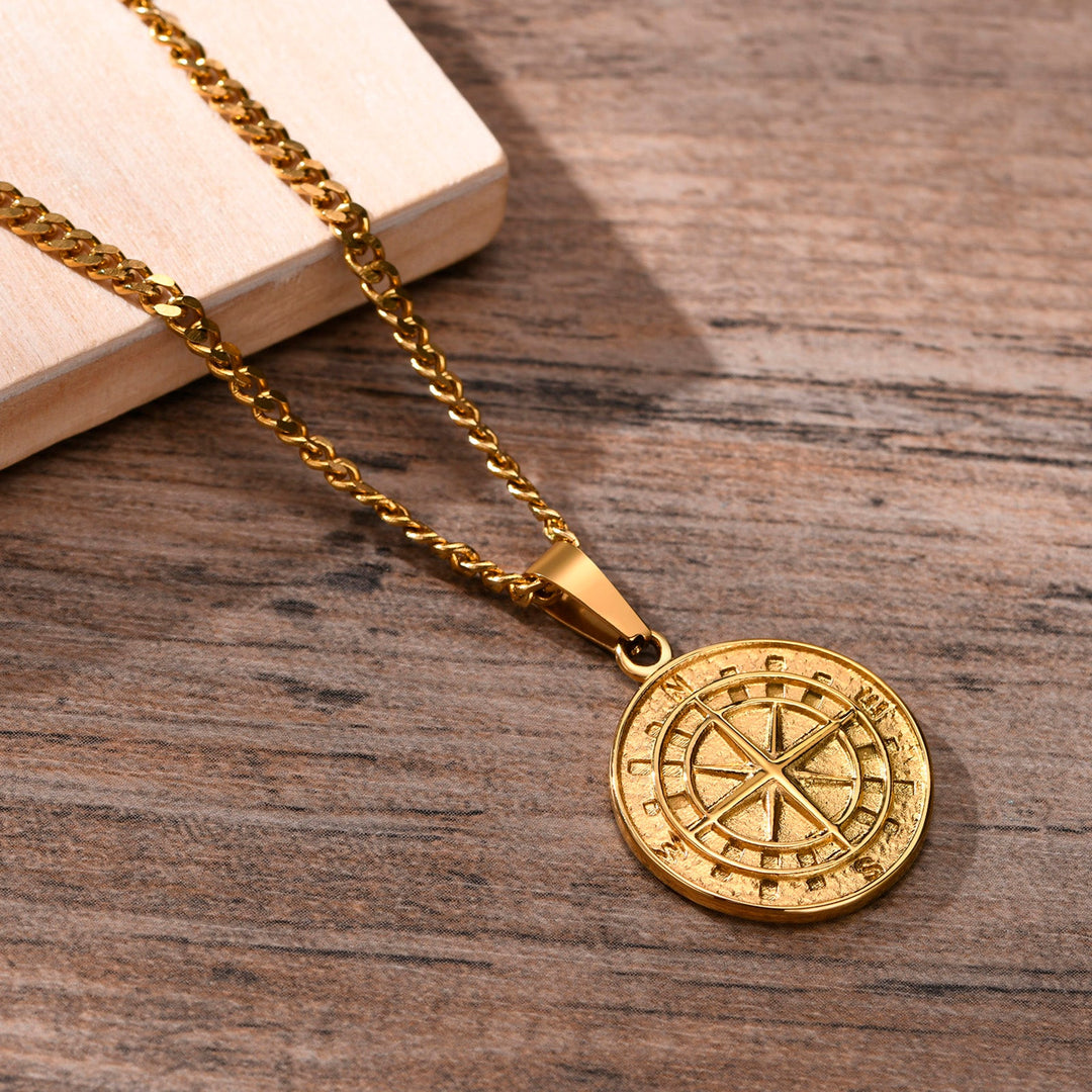 Stylish Steel Compass Pendant Necklace for Adventurers