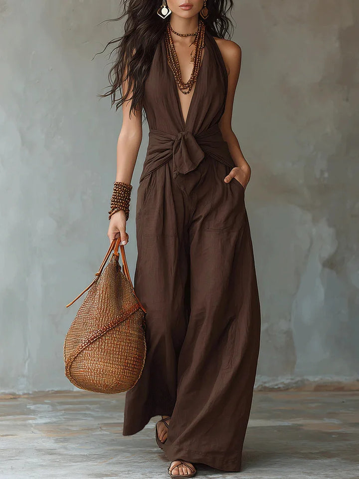 Mallory | Women's Front Tie Wide Leg Jumpsuit-Omni Prime Goods