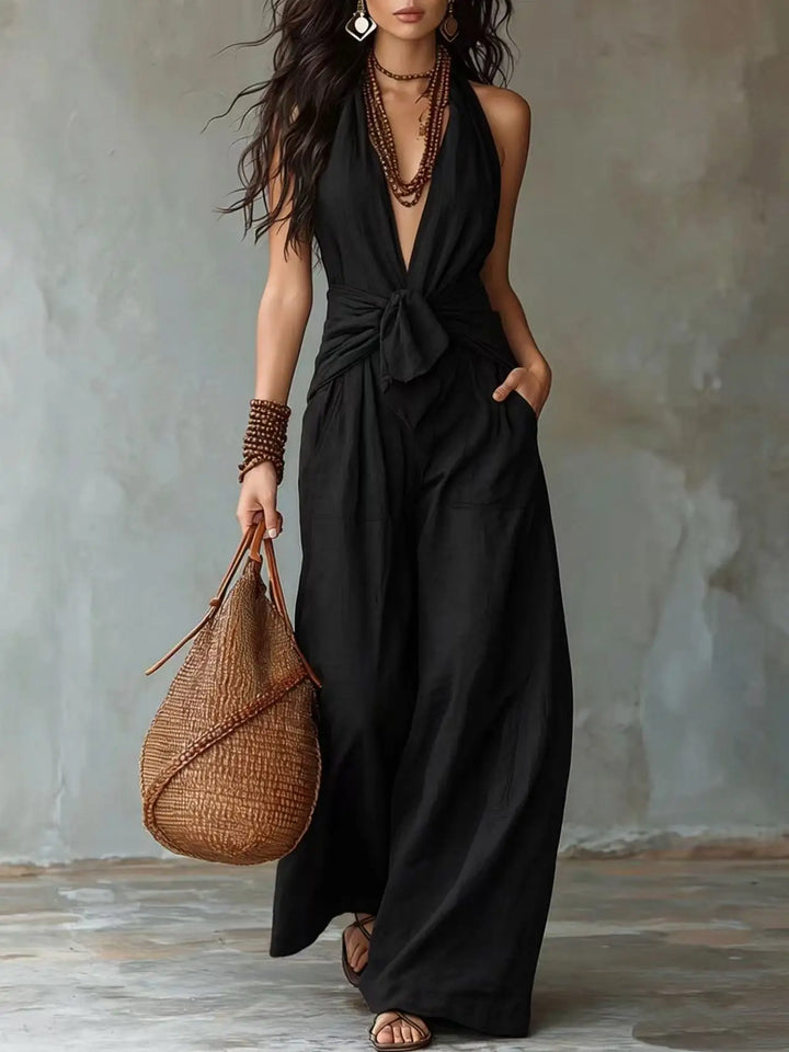 Mallory | Women's Front Tie Wide Leg Jumpsuit-Omni Prime Goods