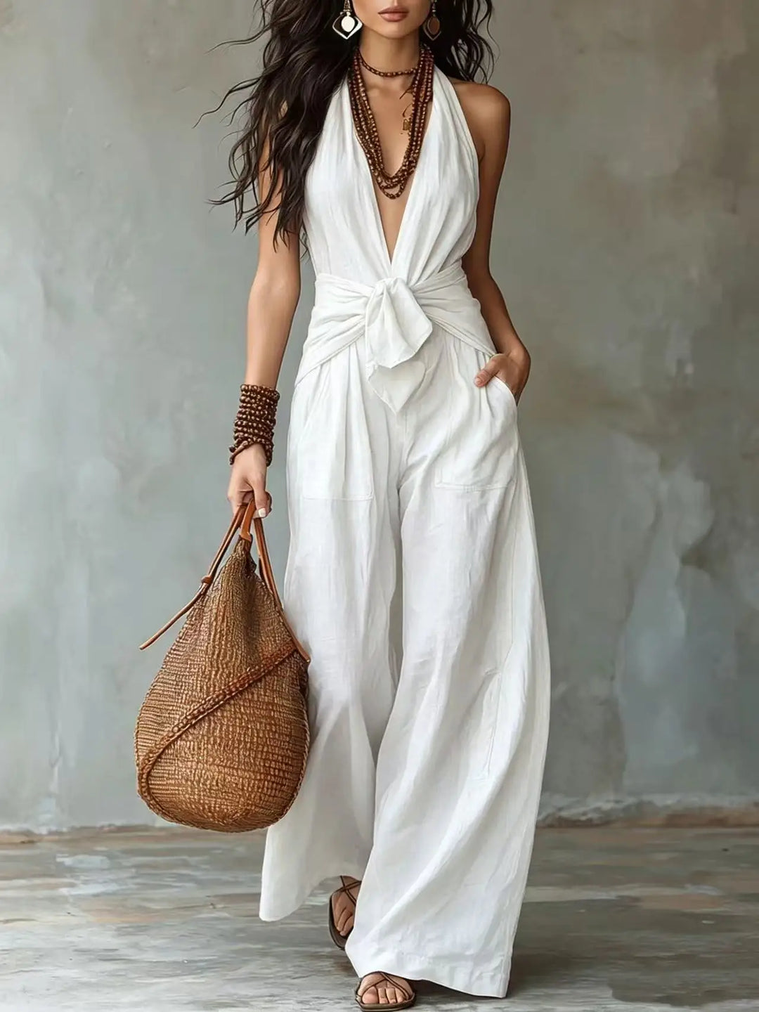 Mallory | Women's Front Tie Wide Leg Jumpsuit-Omni Prime Goods
